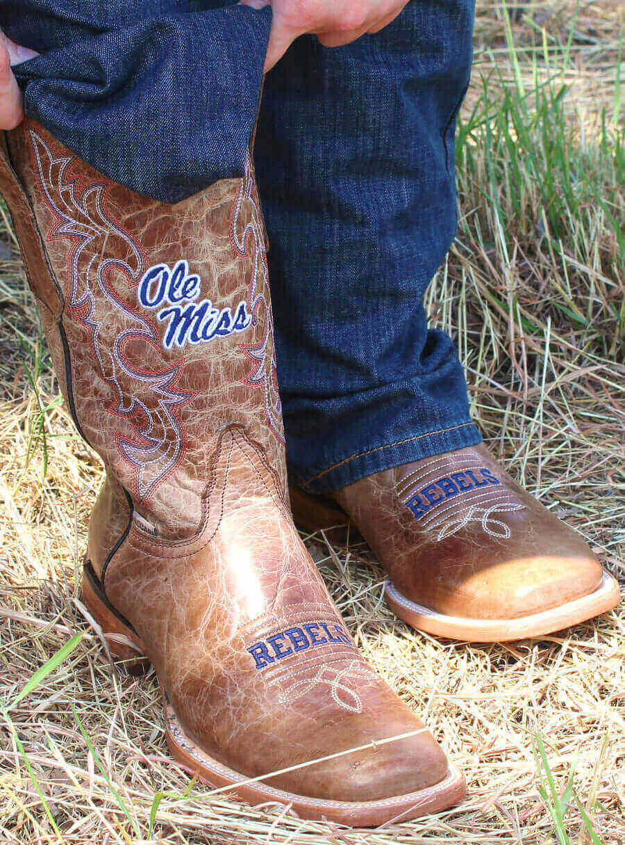 Men's University of Mississippi Tan Cowboy Boots Luke by Vaccari University