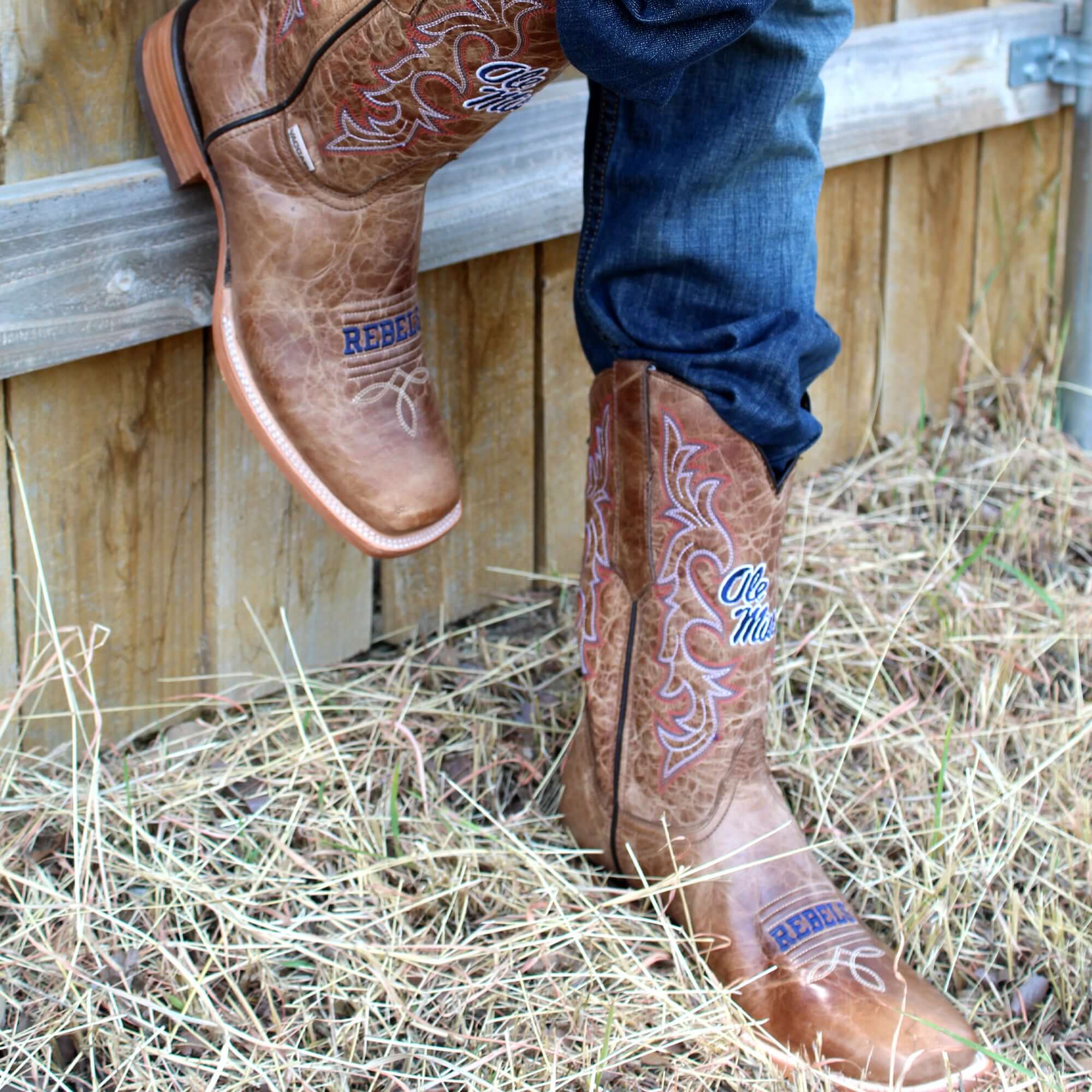 Men's Ole Miss Tan Square Toe Cowboy Boots by Vaccari