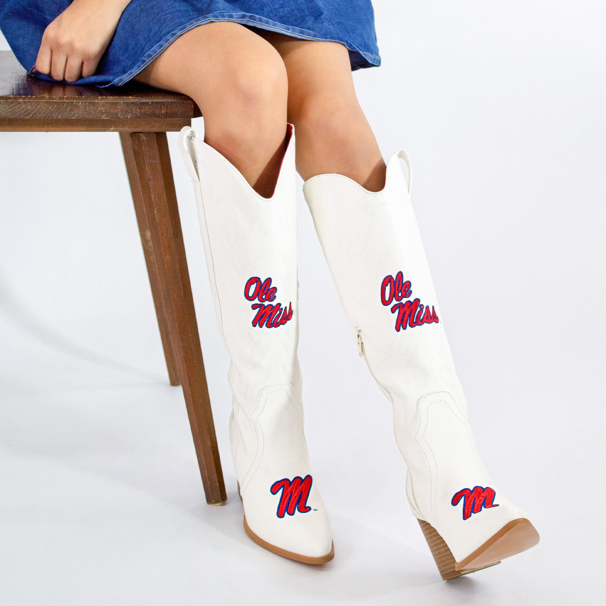 University of Mississippi Blair Tall White Boot By V By Vaccari