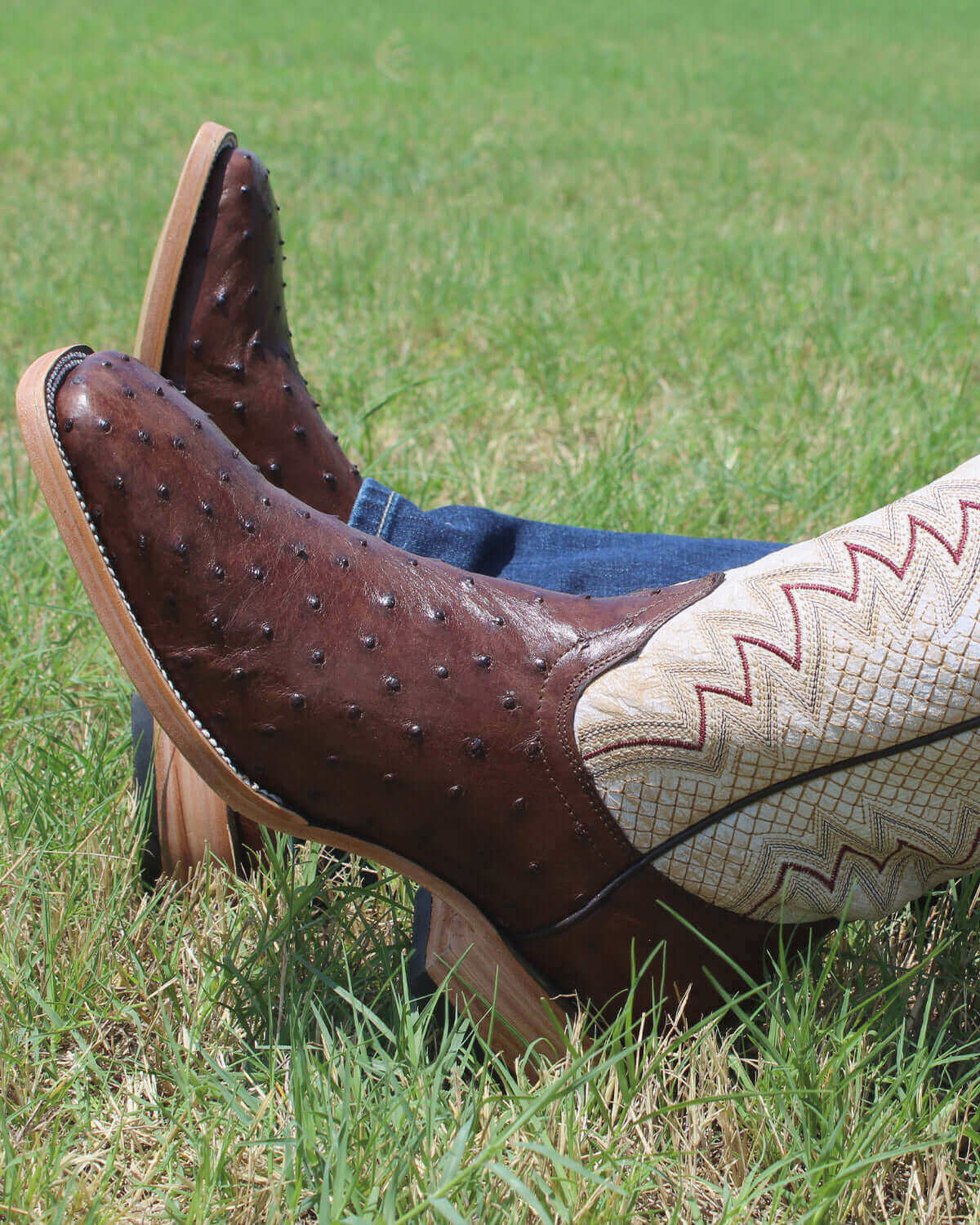 Mocha Full Quill Ostrich Men's Cowboy Boots Bennett by Vaccari Core