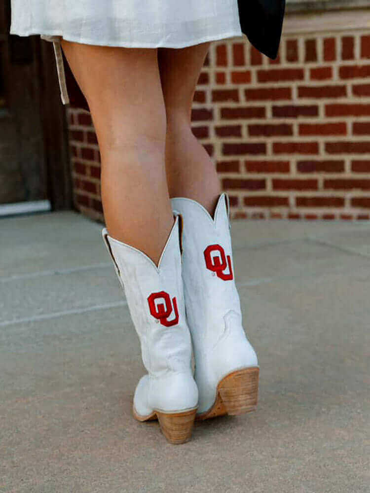 Women's University of Oklahoma White Cowgirl Boots Leighton by Vaccari University