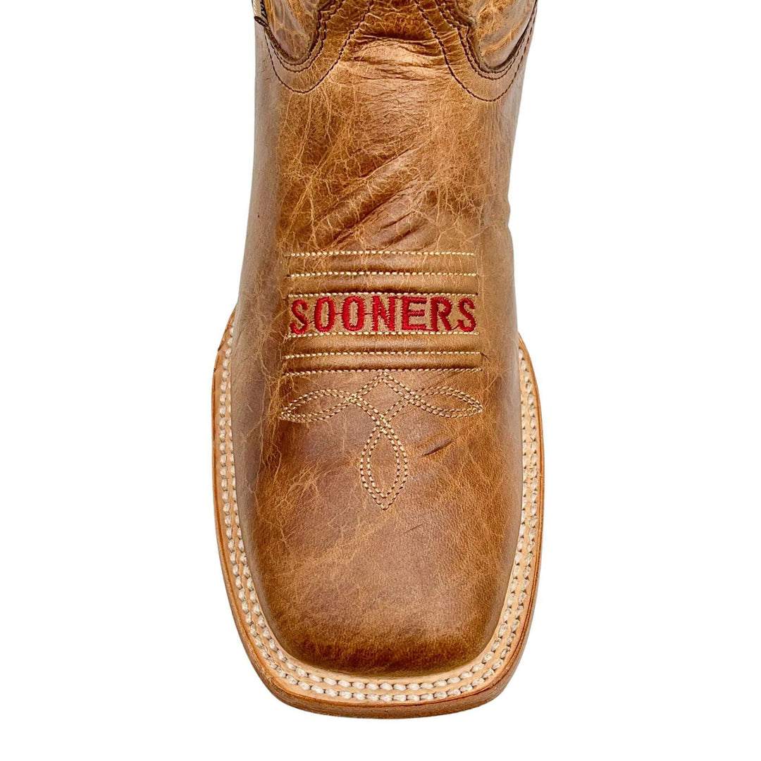 Men's University of Oklahoma Tan Cowboy Boots Broad Square Toe Luke by Vaccari