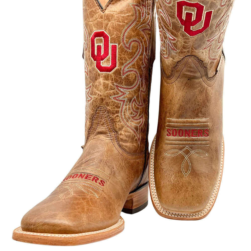 Men's University of Oklahoma Tan Cowboy Boots Broad Square Toe Luke by Vaccari