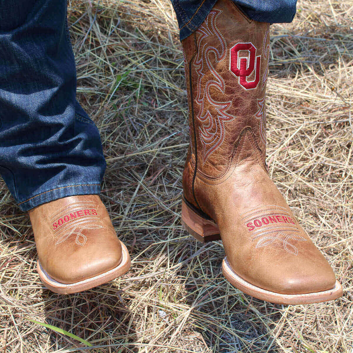 Men's University of Oklahoma Tan Cowboy Boots Luke by Vaccari University