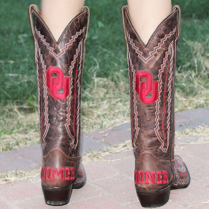 Women's Universtiy of Oklahoma Sooners Cowgirl Boots | Brown Snip Toe Boots | Officially Licensed | Naomi