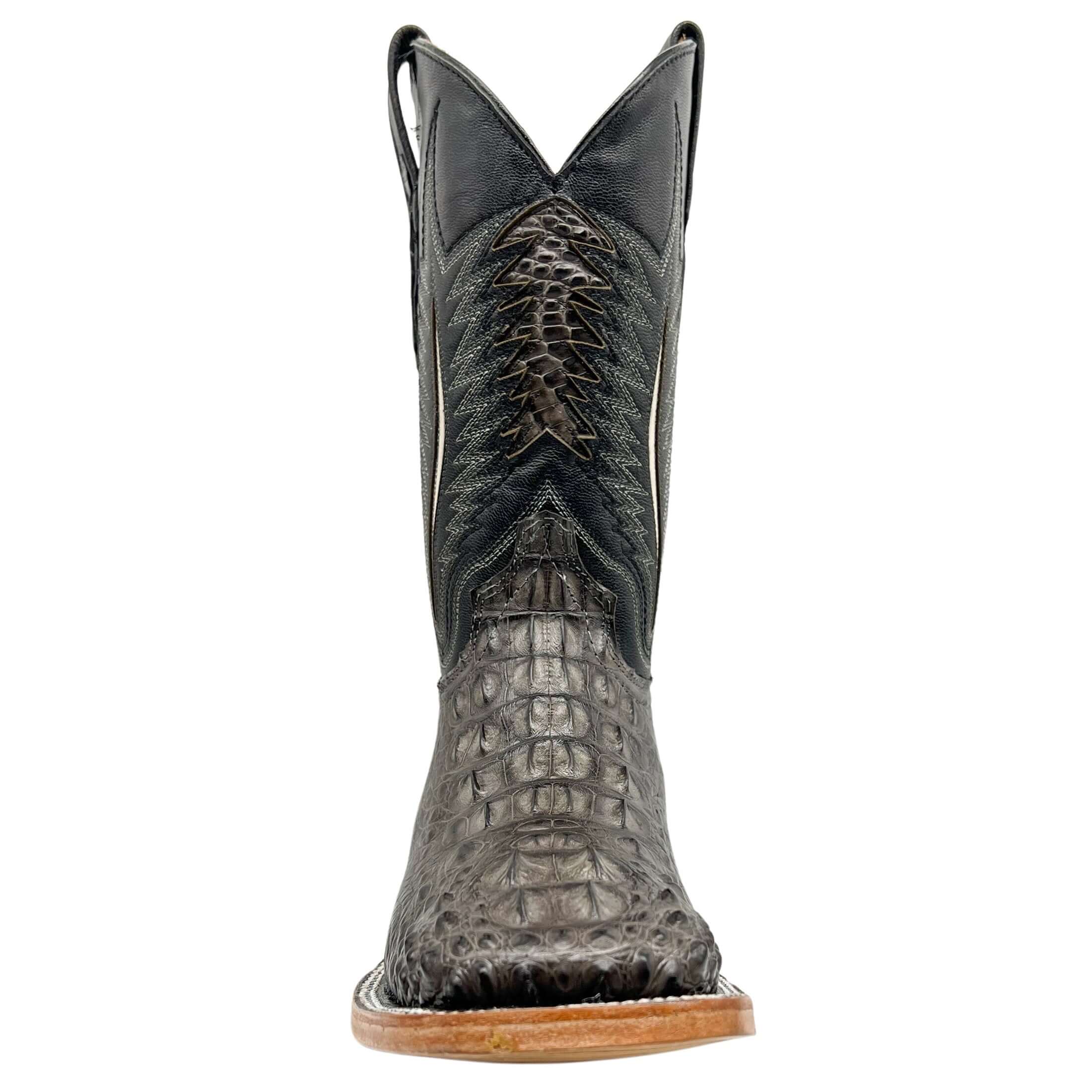Men's Vaccari Grey Head Cut American Alligator Square Toe Cowboy Boots