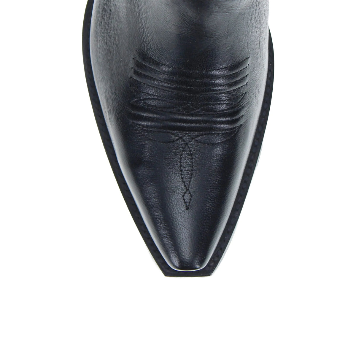 Presley cowboy toe vamp in a black leather