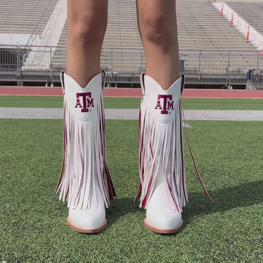 Texas A&M University Kacey White Fringe Boot By V By Vaccari