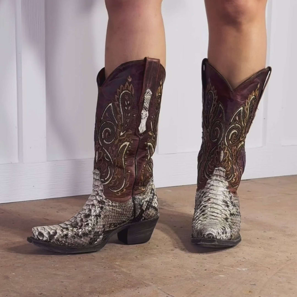 Women's Natural Python Snip Toe Western Boot by Vaccari