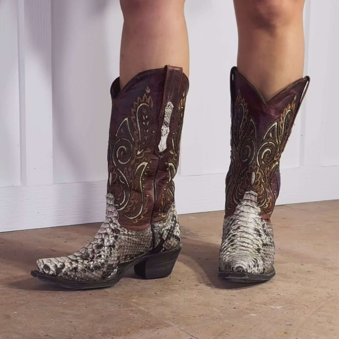 Women's Natural Python Snip Toe Western Boot by Vaccari