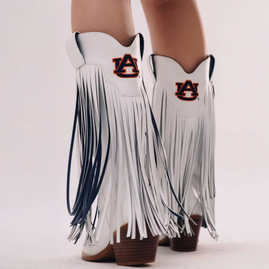 Auburn University Kacey White Fringe Boot by V By Vaccari