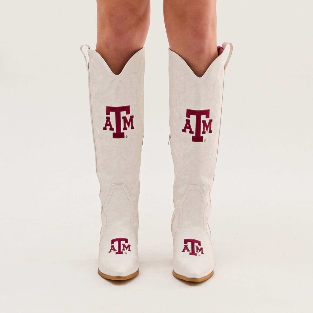 Texas A&M University Blair Tall White Boot By V By Vaccari