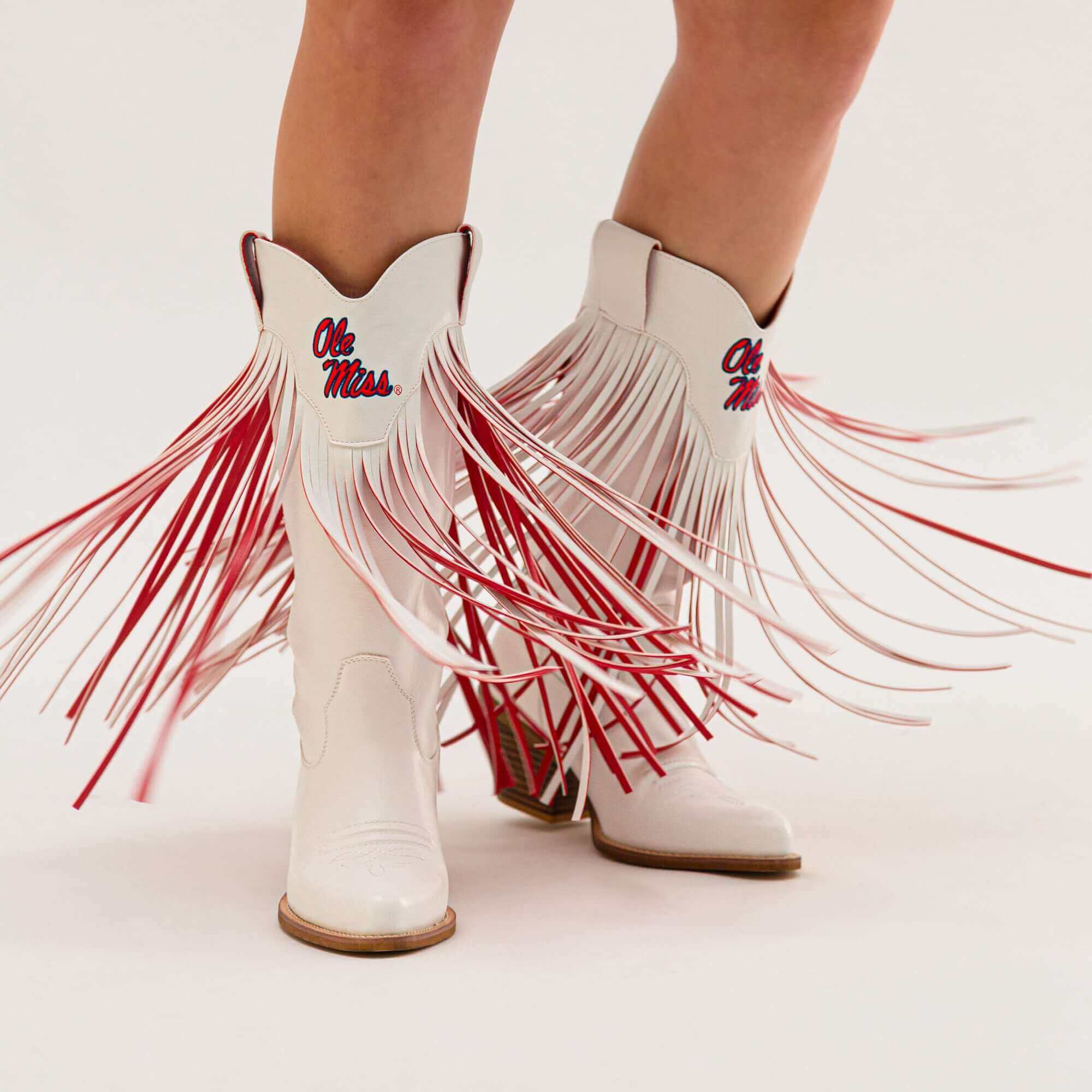 University of Mississippi Kacey White Fringe Boot By V By Vaccari