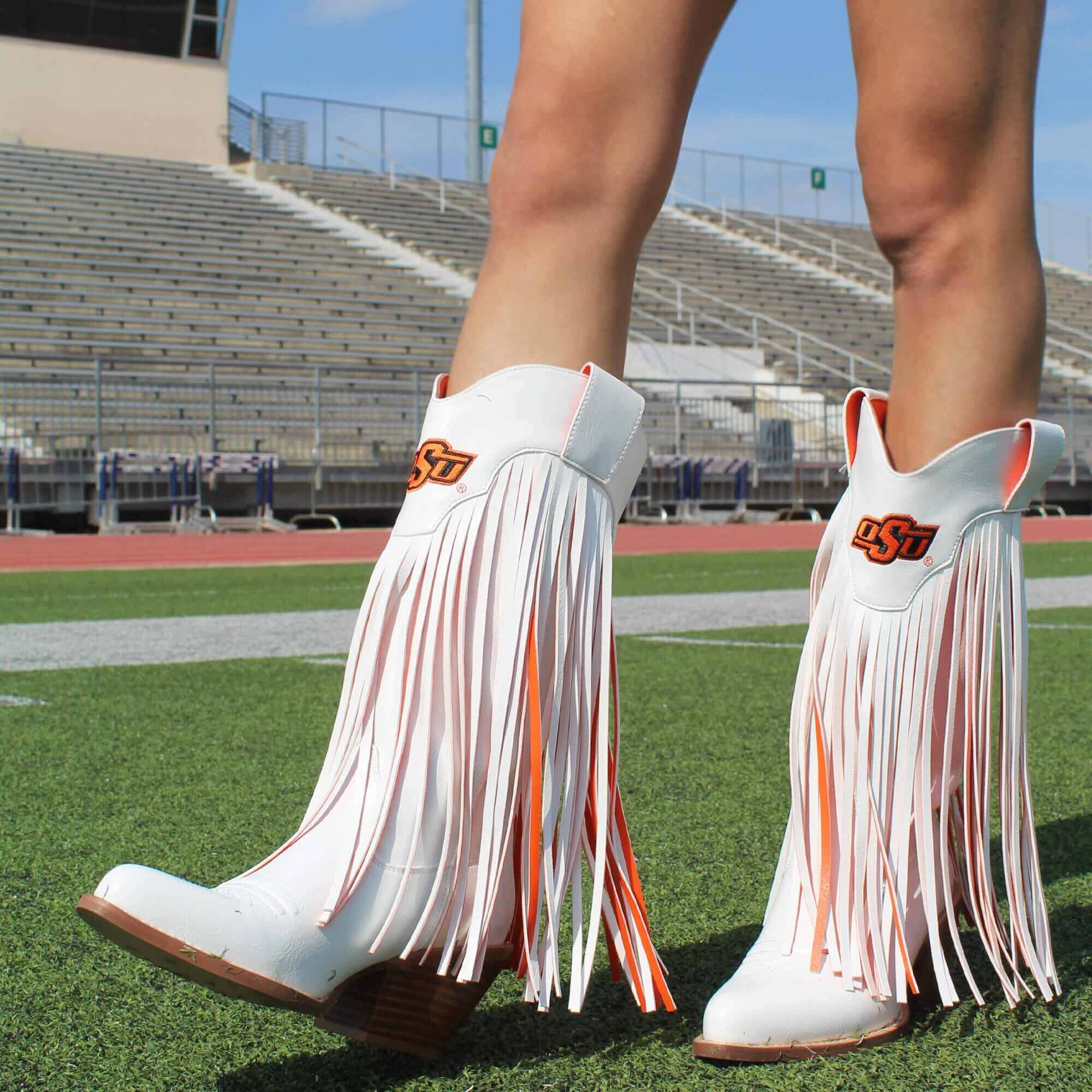 Oklahoma State University Kacey White Fringe Boot By V By Vaccari
