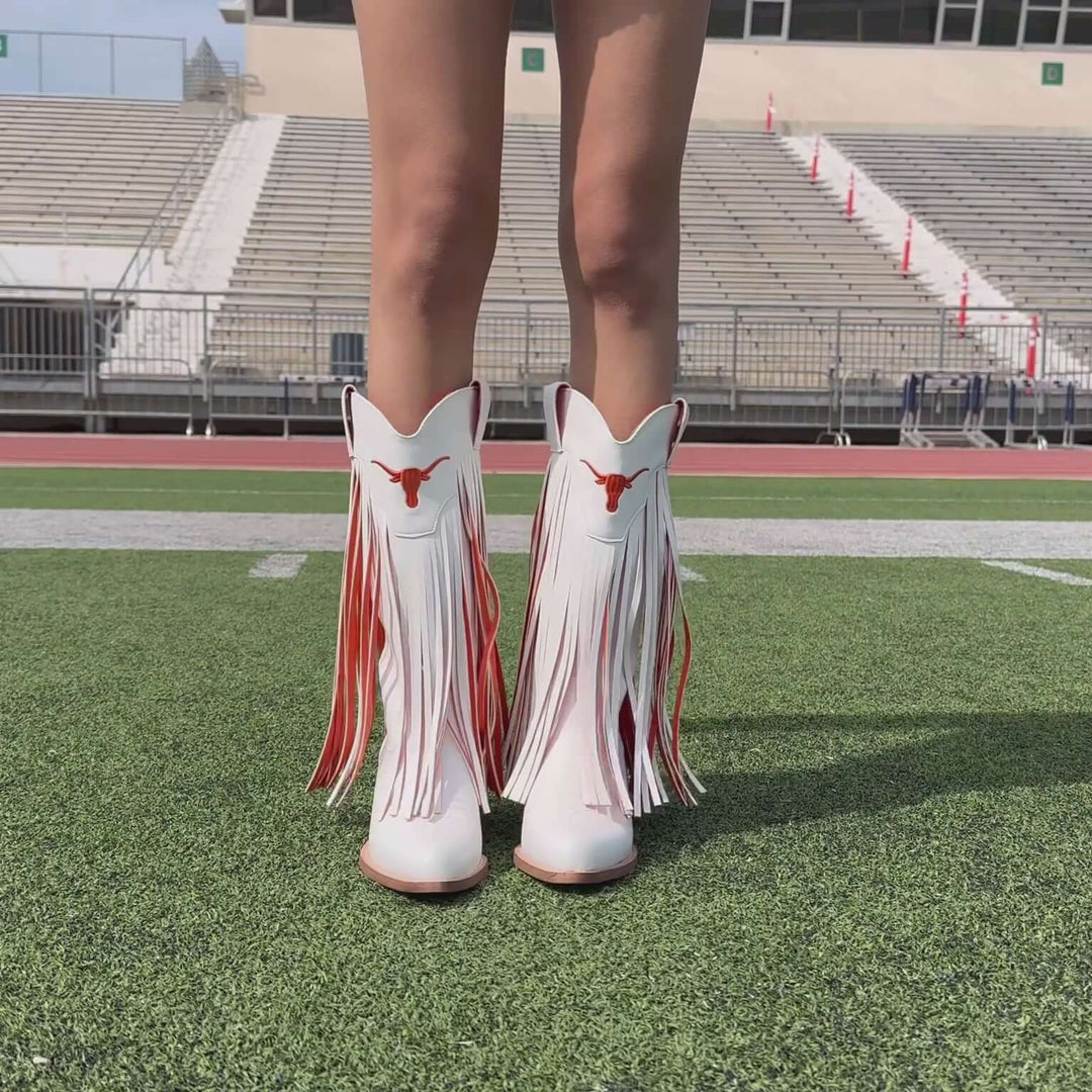 University of Texas Kacey White Fringe Boot By V By Vaccari