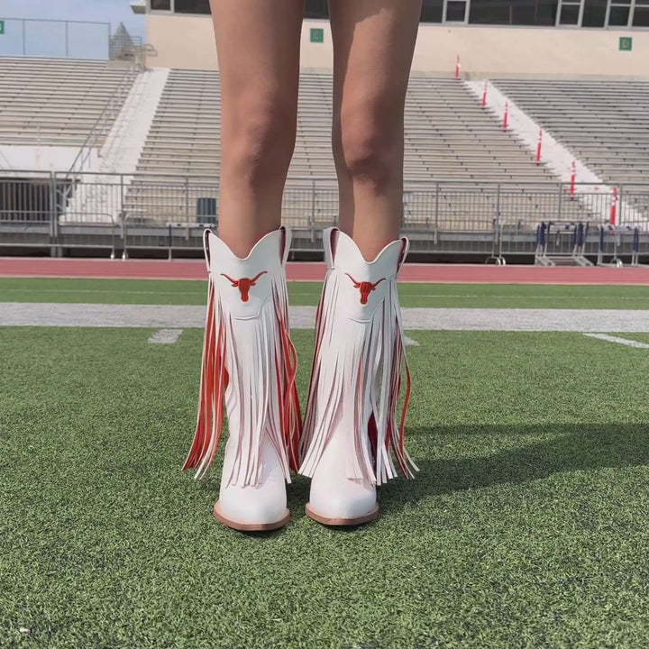 University of Texas Kacey White Fringe Boot By V By Vaccari