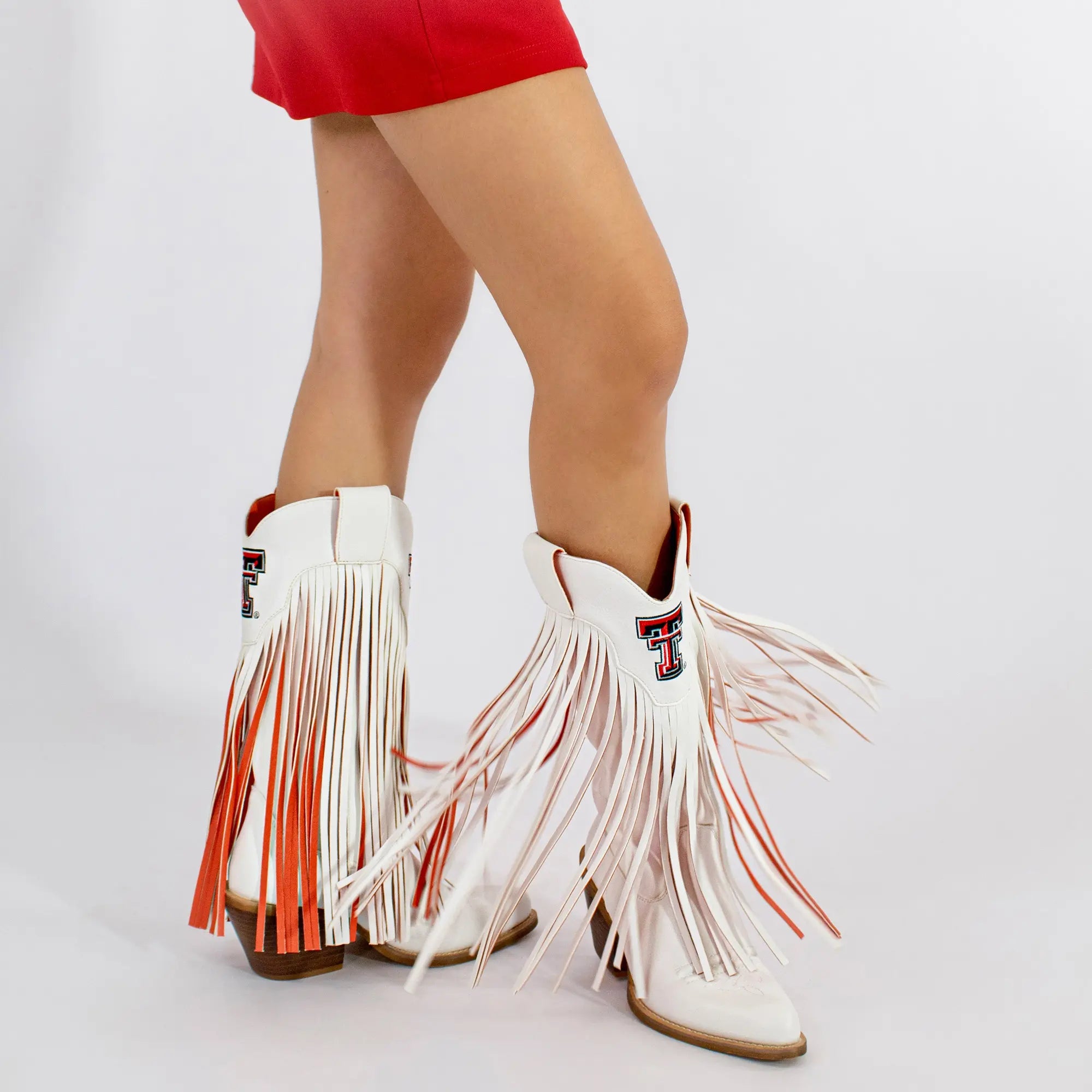 Women's Texas Tech University Kacey White Fringe Boot By V By Vaccari