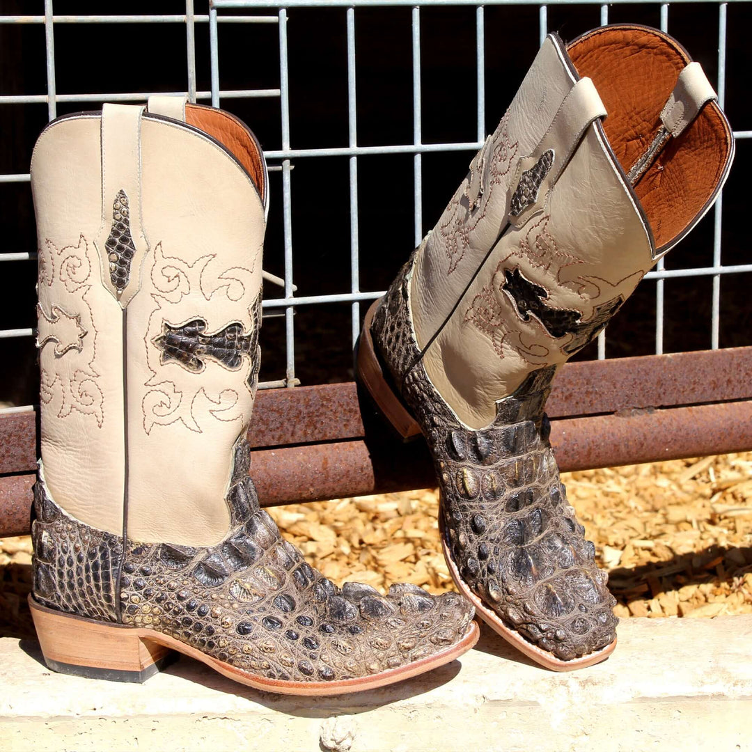 Mens Natural American Alligator Headcut Narrow Square Toe Cowboy Boots by Vaccari