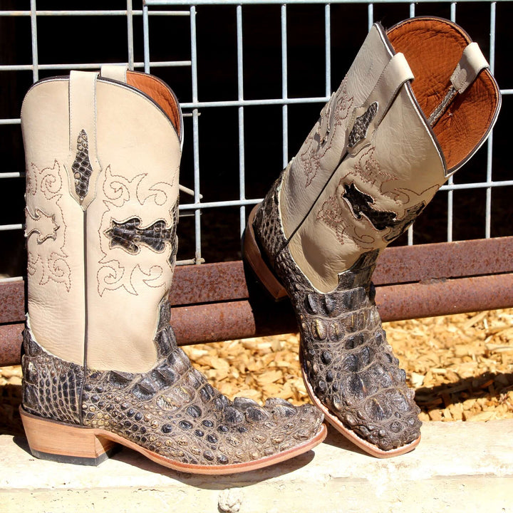 Mens Natural American Alligator Headcut Narrow Square Toe Cowboy Boots by Vaccari