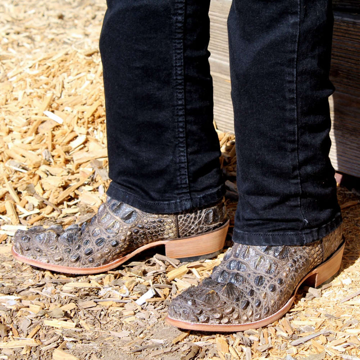 Mens Natural American Alligator Headcut Narrow Square Toe Cowboy Boots by Vaccari