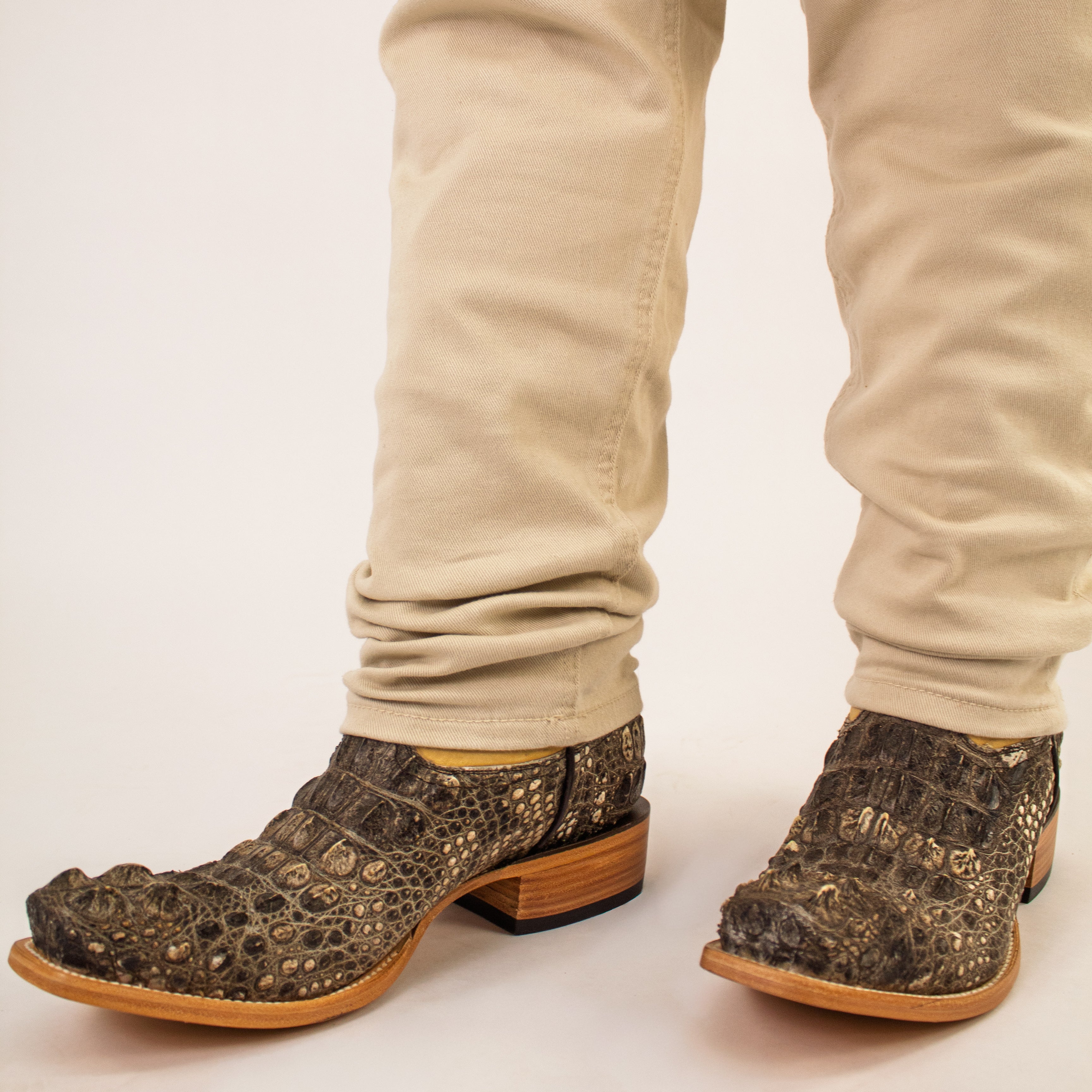 Mens Natural American Alligator Headcut Narrow Square Toe Cowboy Boots by Vaccari