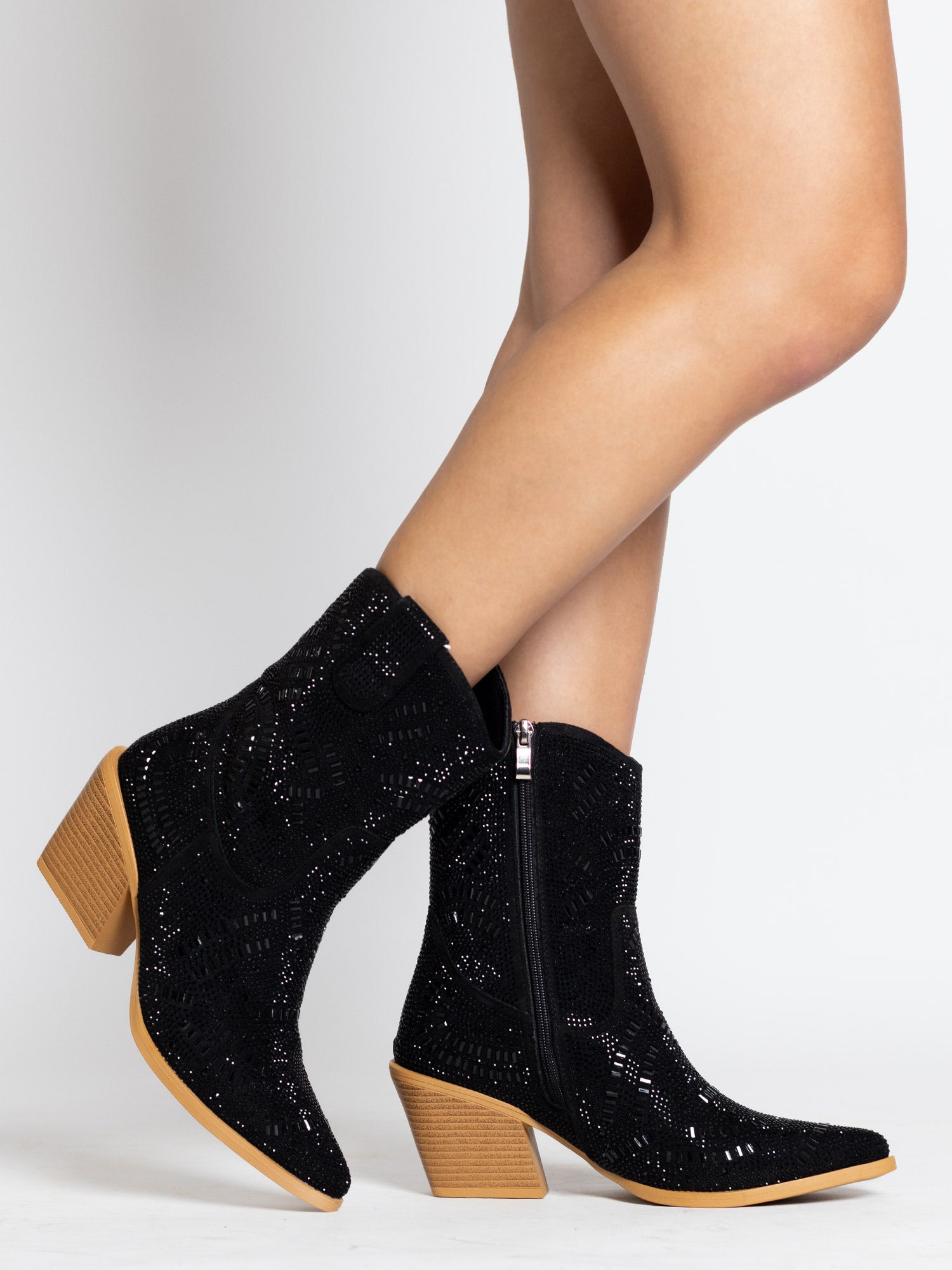 Women's Black Bling Cowboy Bootie by Vaccari