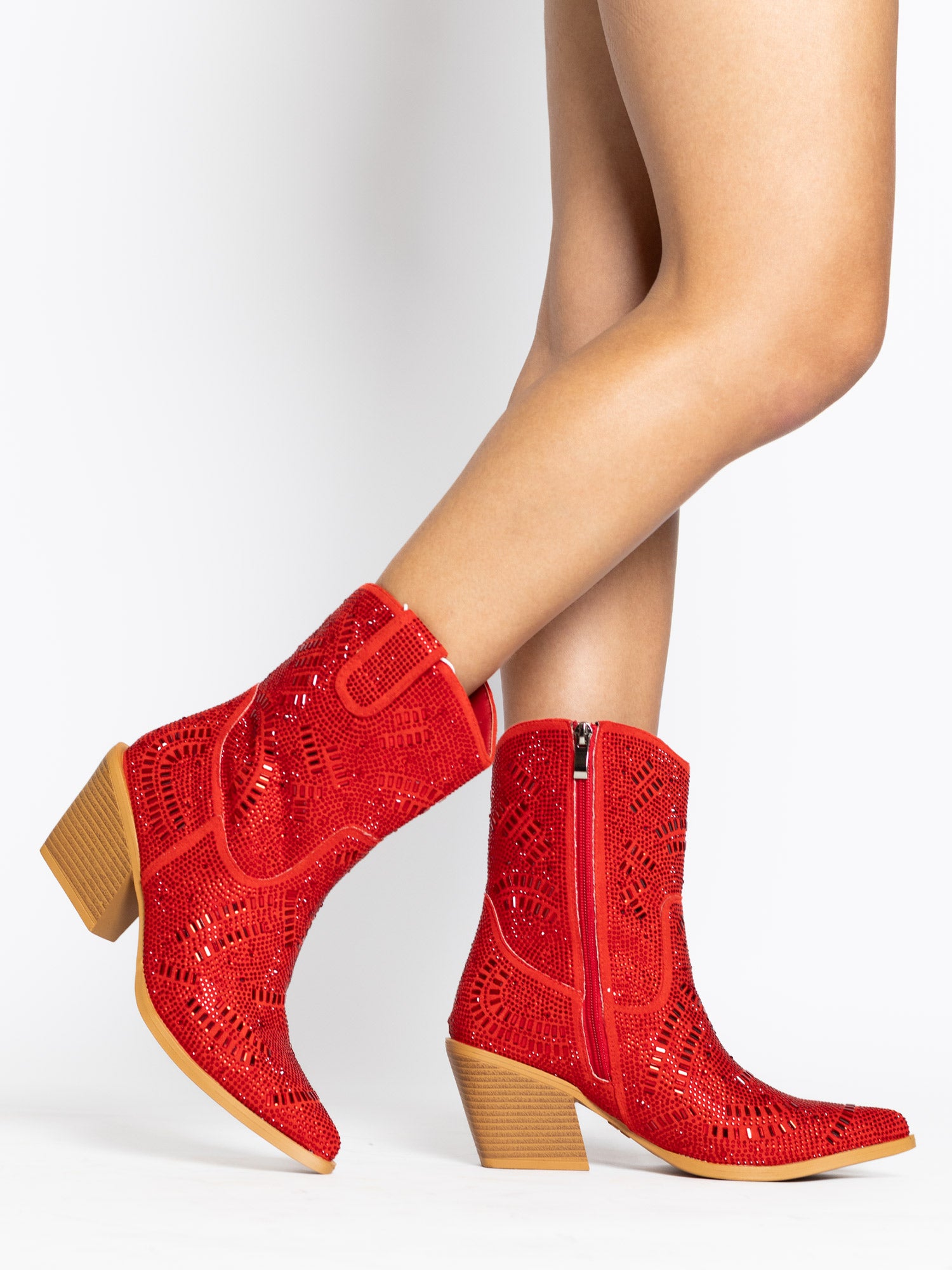 Women's Red Bling Cowboy Bootie by Vaccari