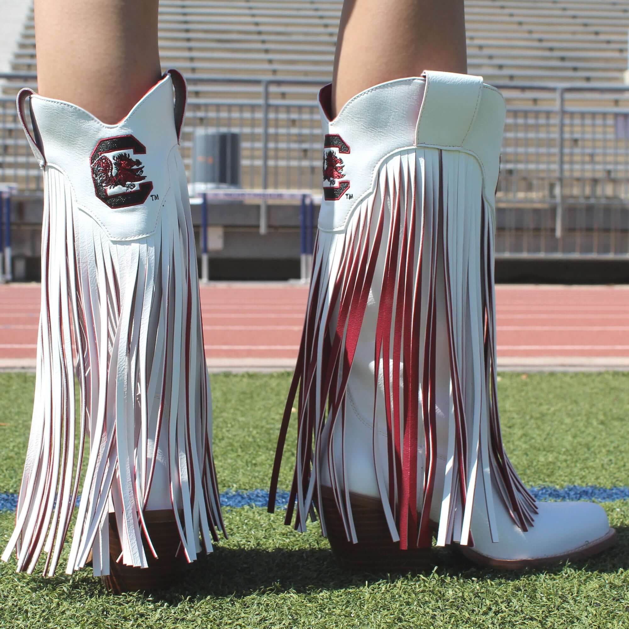 University of South Carolina Kacey White Fringe Boot By V By Vaccari