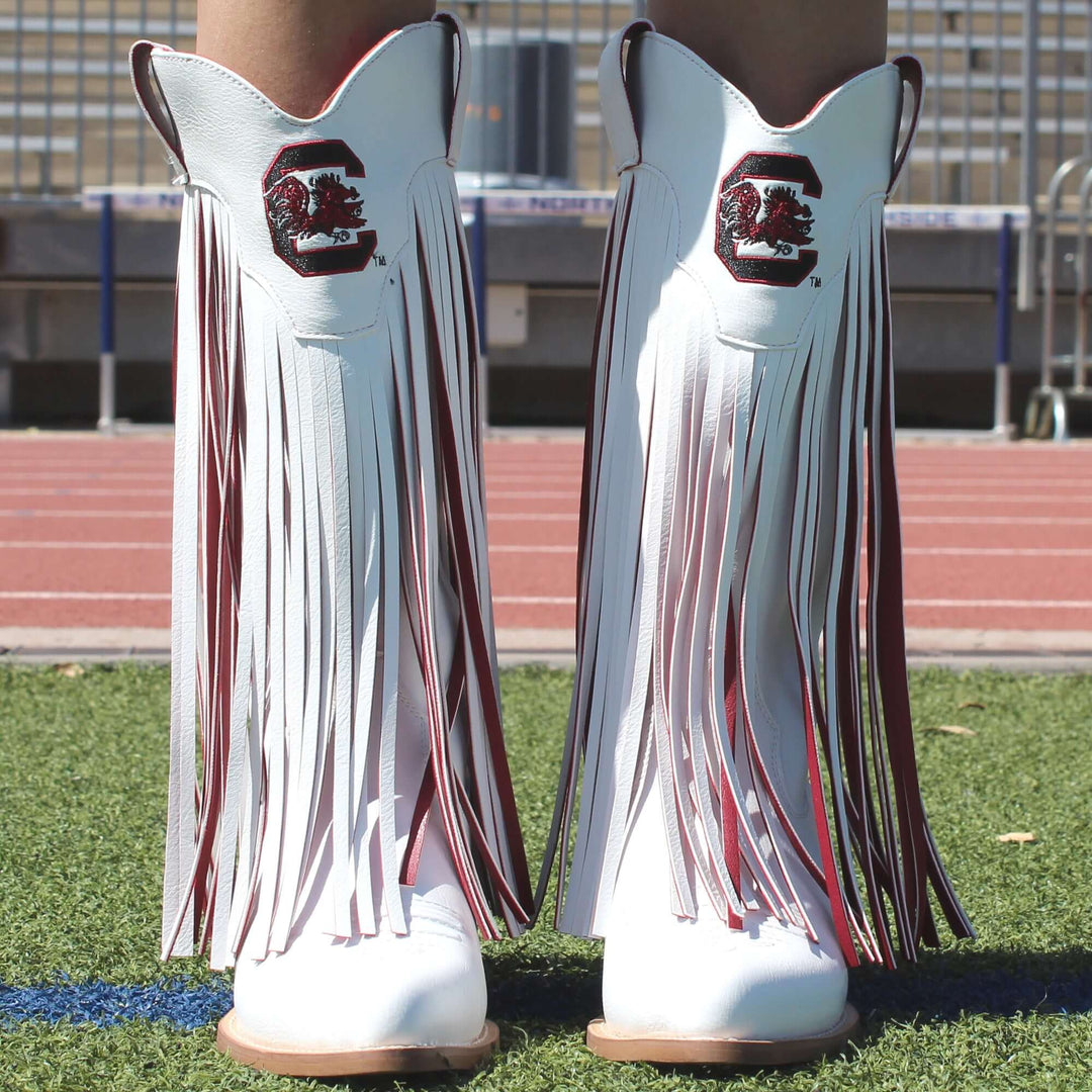 University of South Carolina Kacey White Fringe Boot By V By Vaccari