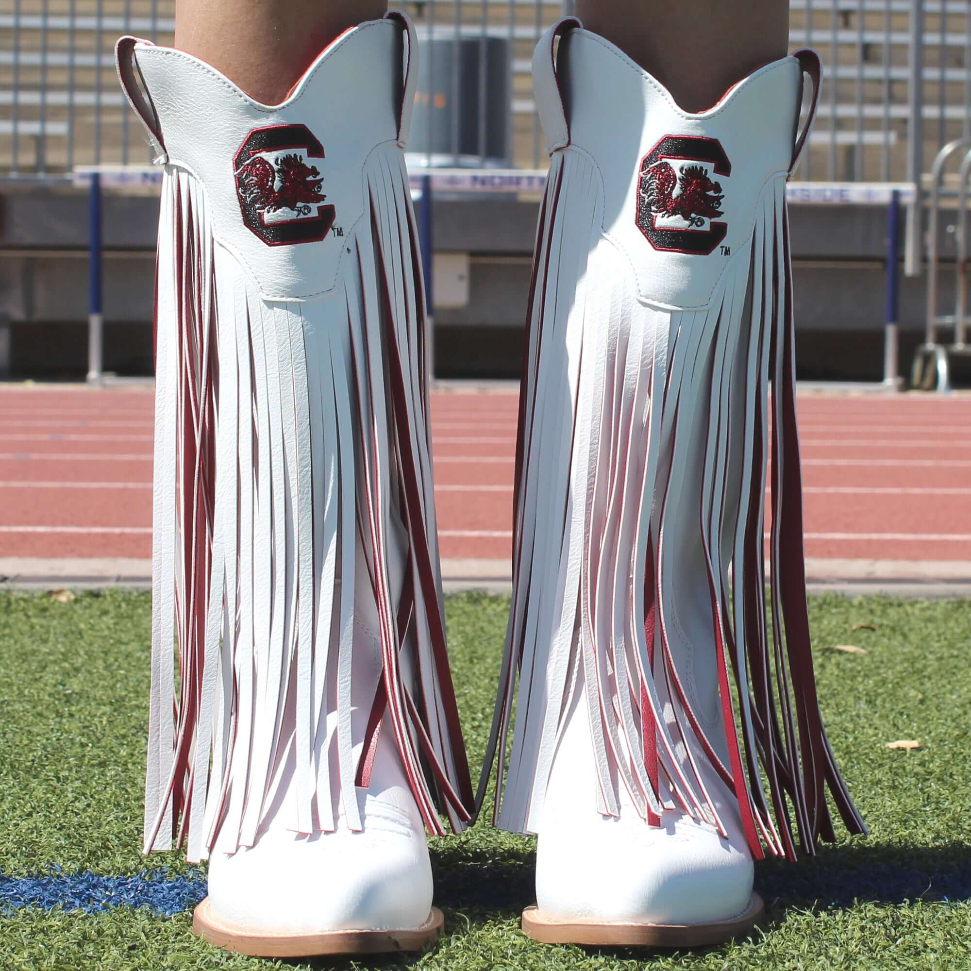University of South Carolina Kacey White Fringe Boot By V By Vaccari