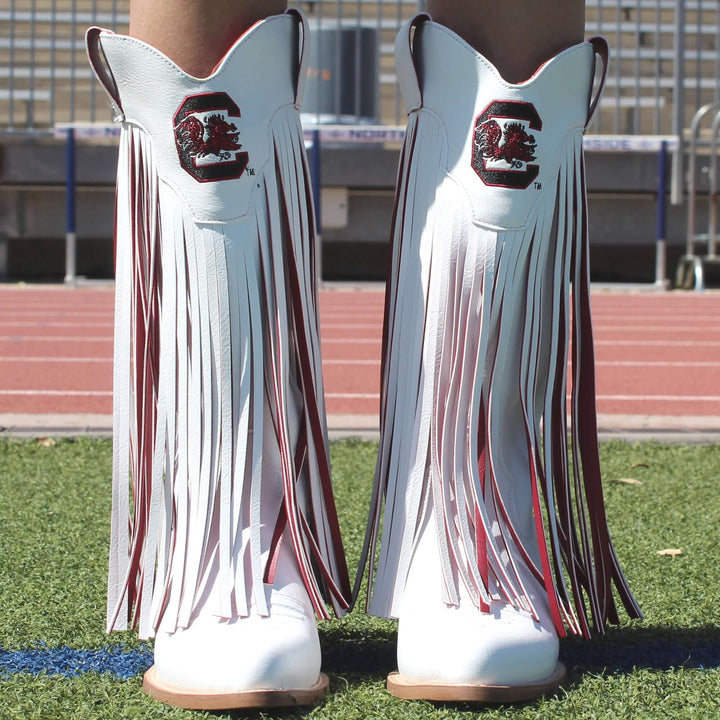 University of South Carolina Kacey White Fringe Boot By V By Vaccari