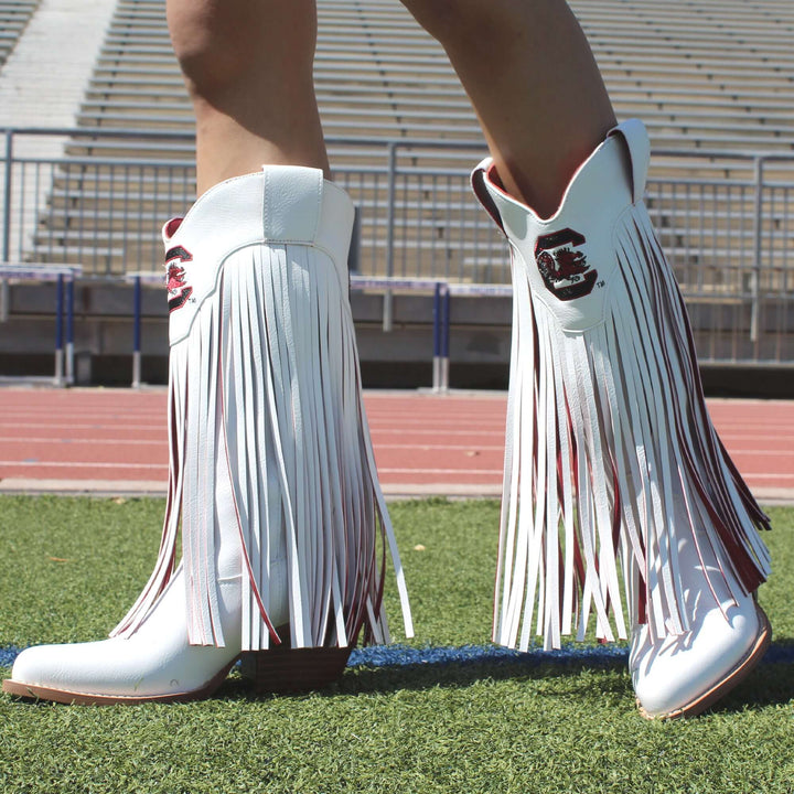 University of South Carolina Kacey White Fringe Boot By V By Vaccari