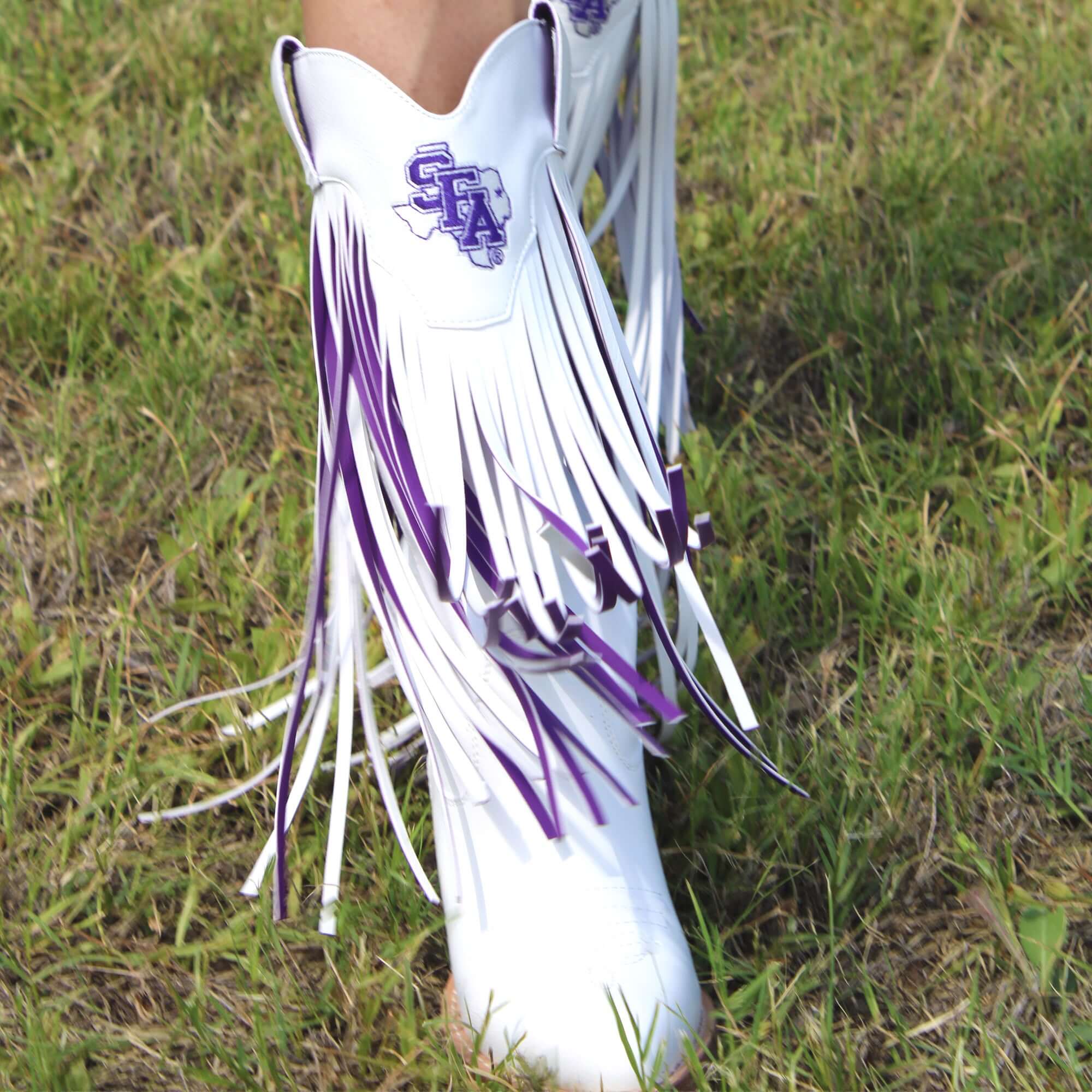 Stephen F. Austin State University Kacey White Fringe Boot by V By Vaccari