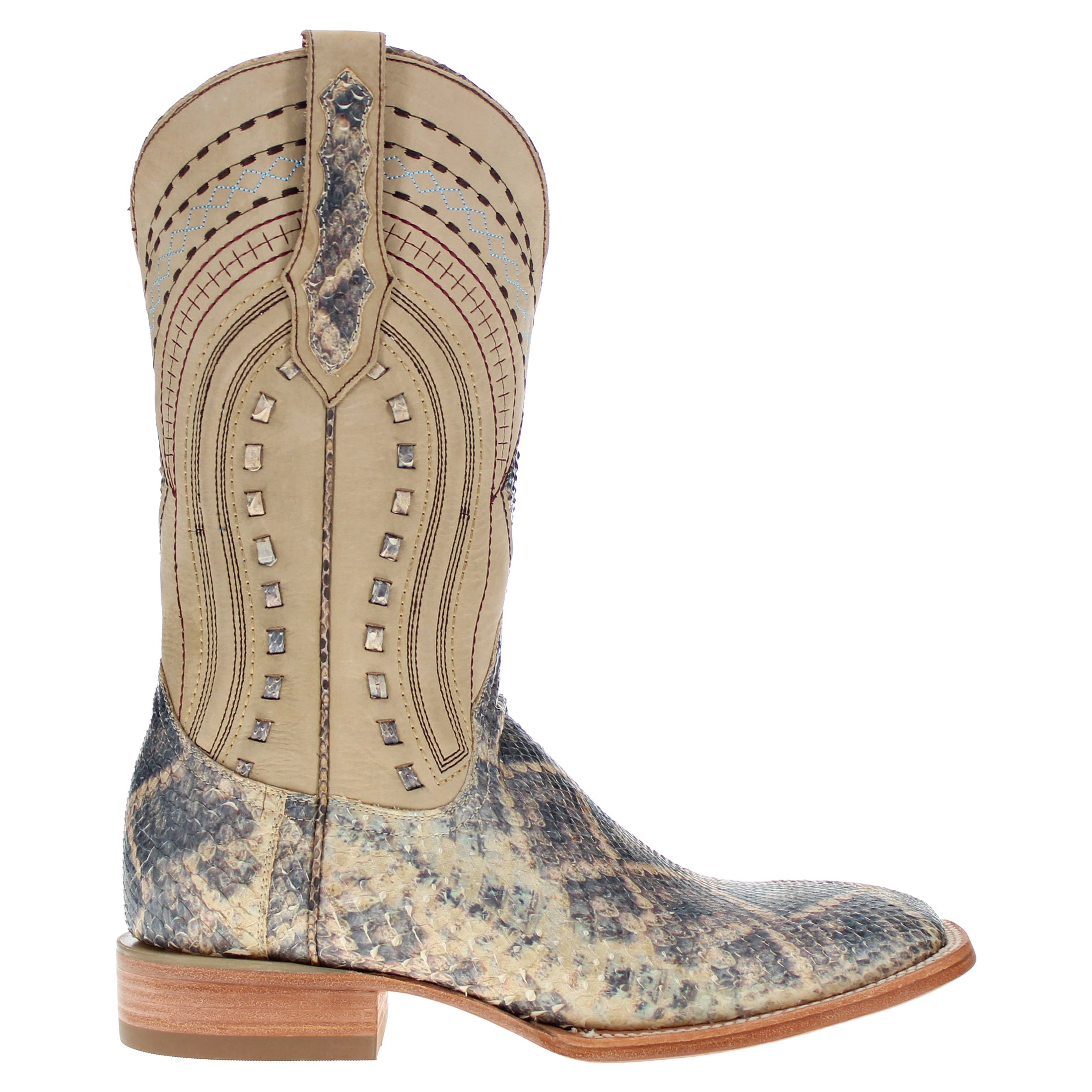 Men's Beige Python with Rattlesnake Overlay Square Toe Cowboy Boots by Vaccari