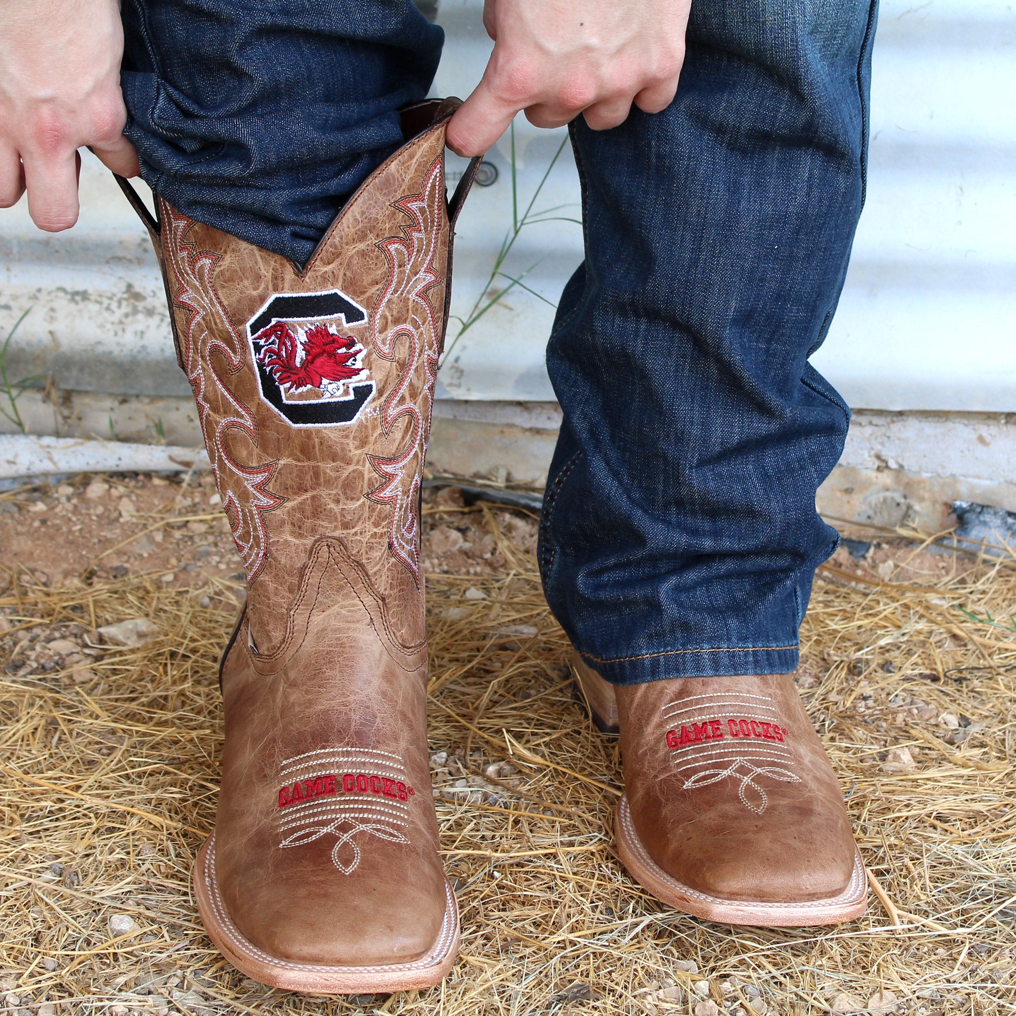 Men's University of South Carolina Tan Sqaure Toe Cowboy Boots by Vaccari