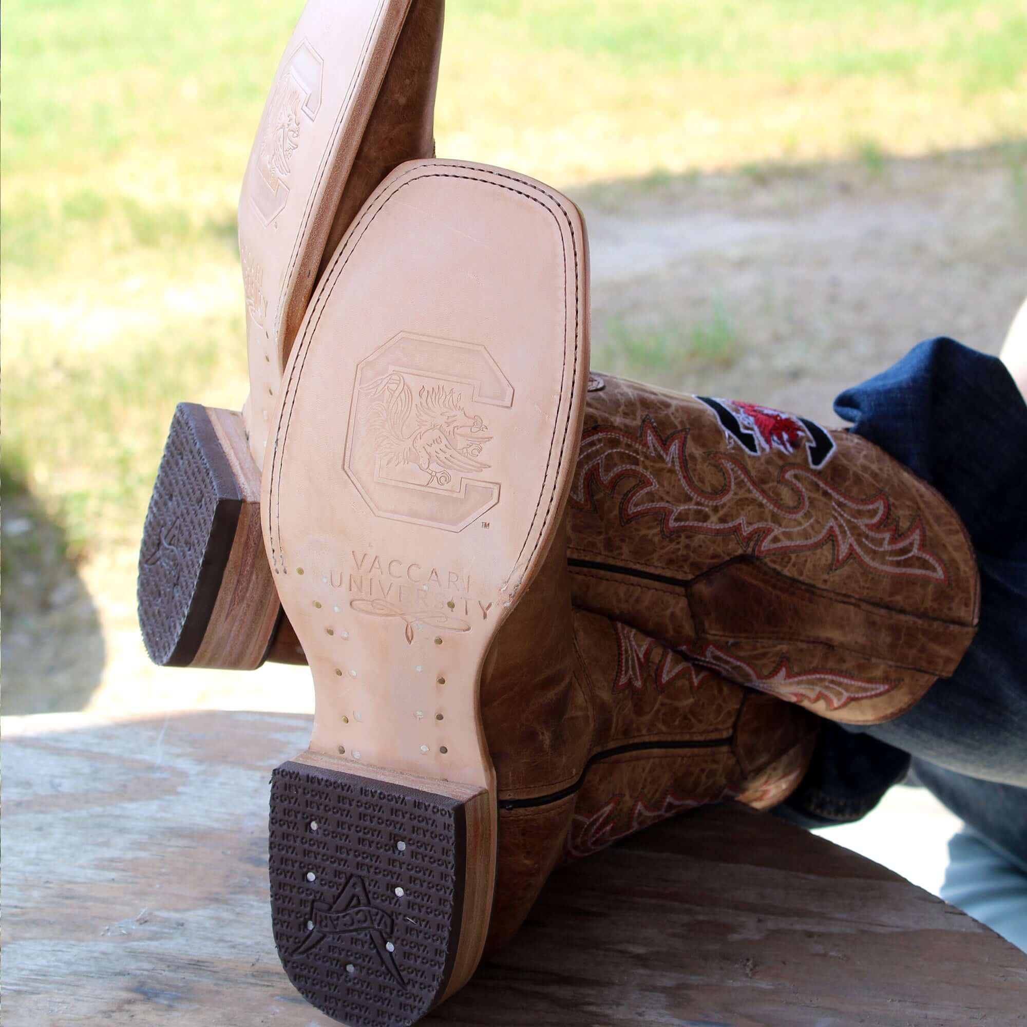 Men's University of South Carolina Tan Sqaure Toe Cowboy Boots by Vaccari