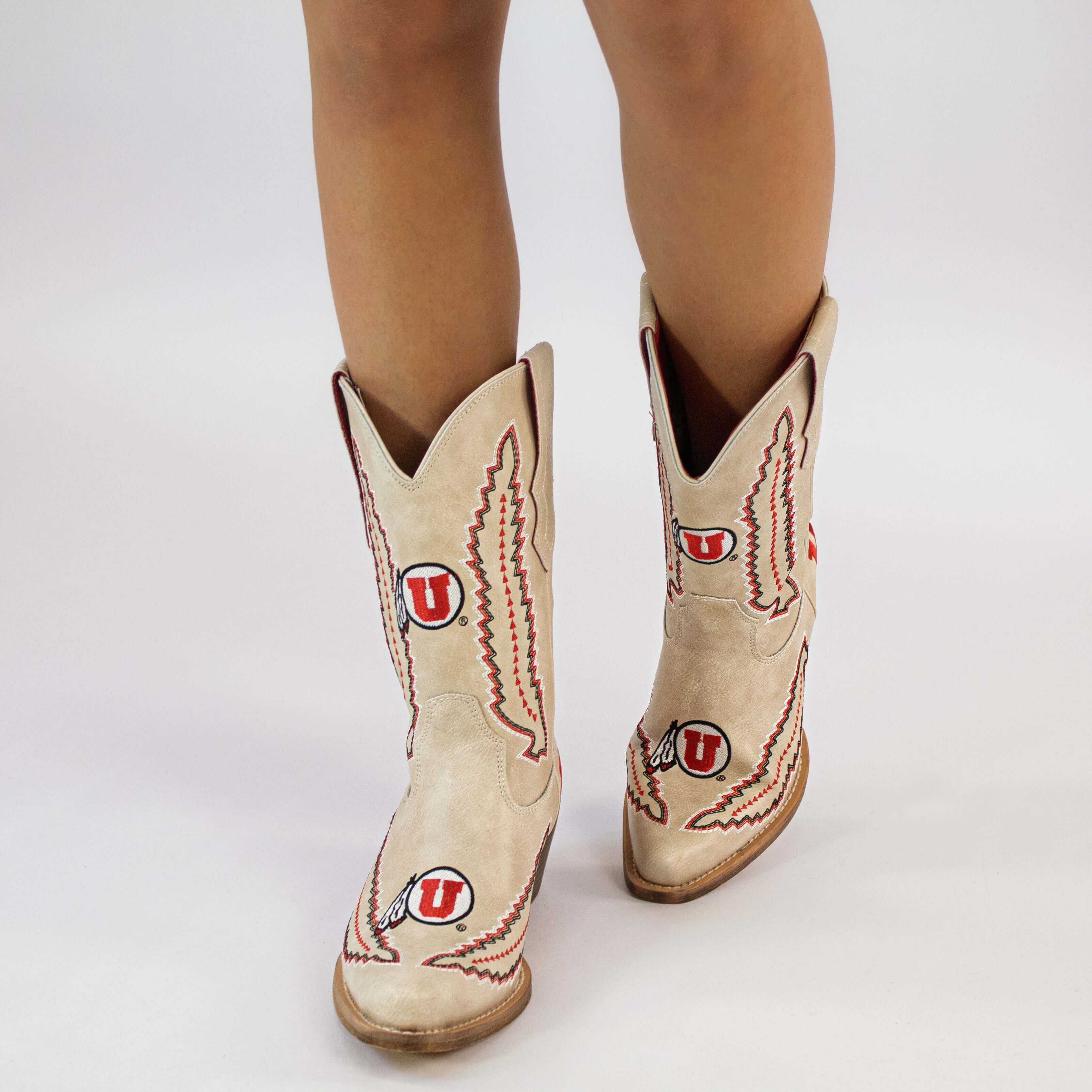 Women's University of Utah Bone Cowgirl Boot Mimi by V by Vaccari