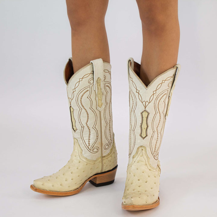 Women's White Ostirch Cowgirl Boots Victoria by Vaccari Core