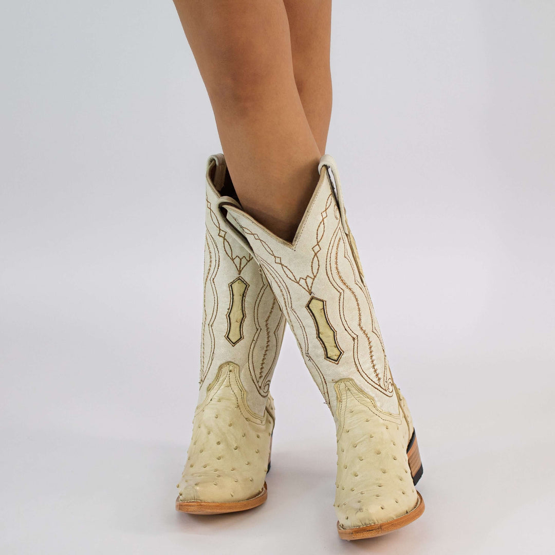 Women's White Ostirch Cowgirl Boots Victoria by Vaccari Core