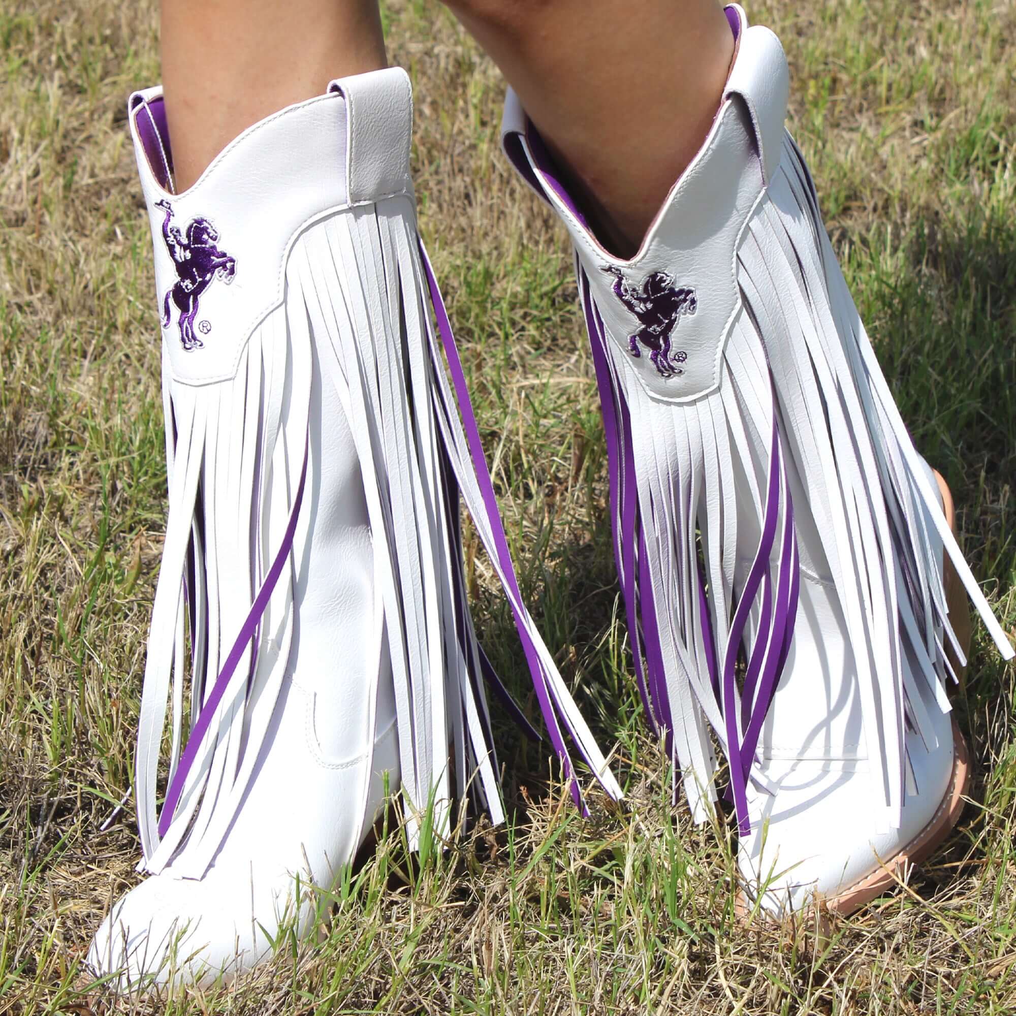 Tarleton State University Kacey White Fringe Boot by V By Vaccari