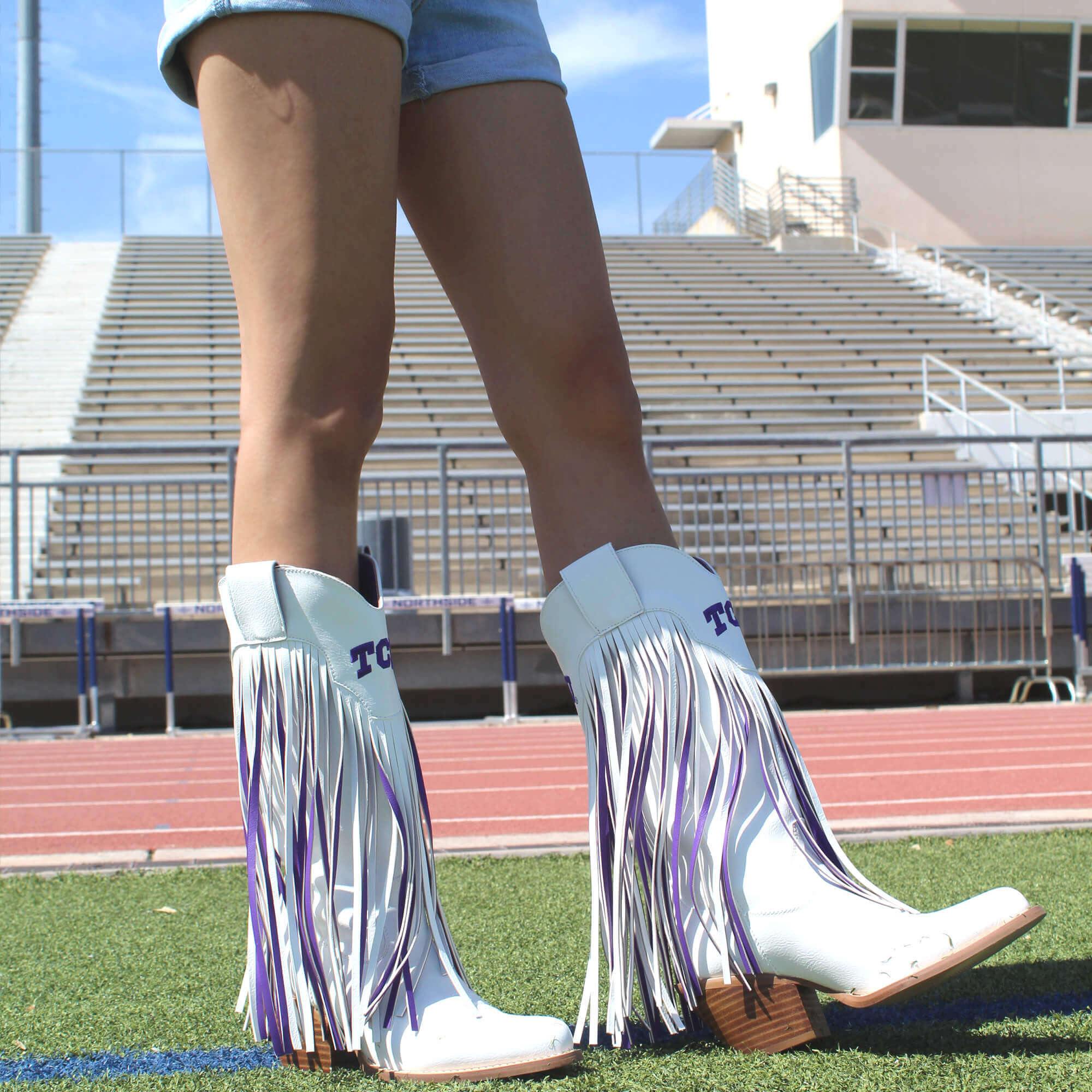 Texas Christian University Kacey White Fringe Boot By V By Vaccari