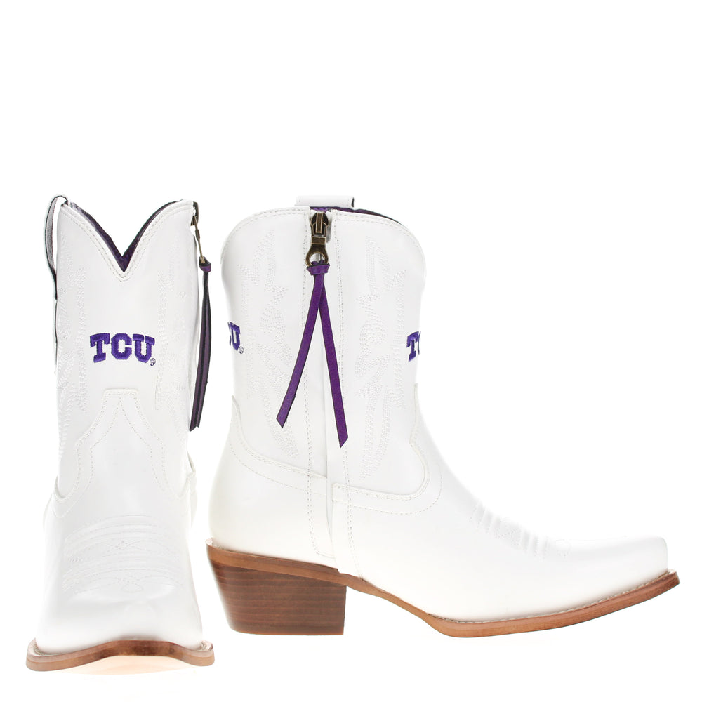 Women's Texas Christian University White Cowgirl Boots with Color Tassel Lynn by V by Vaccari