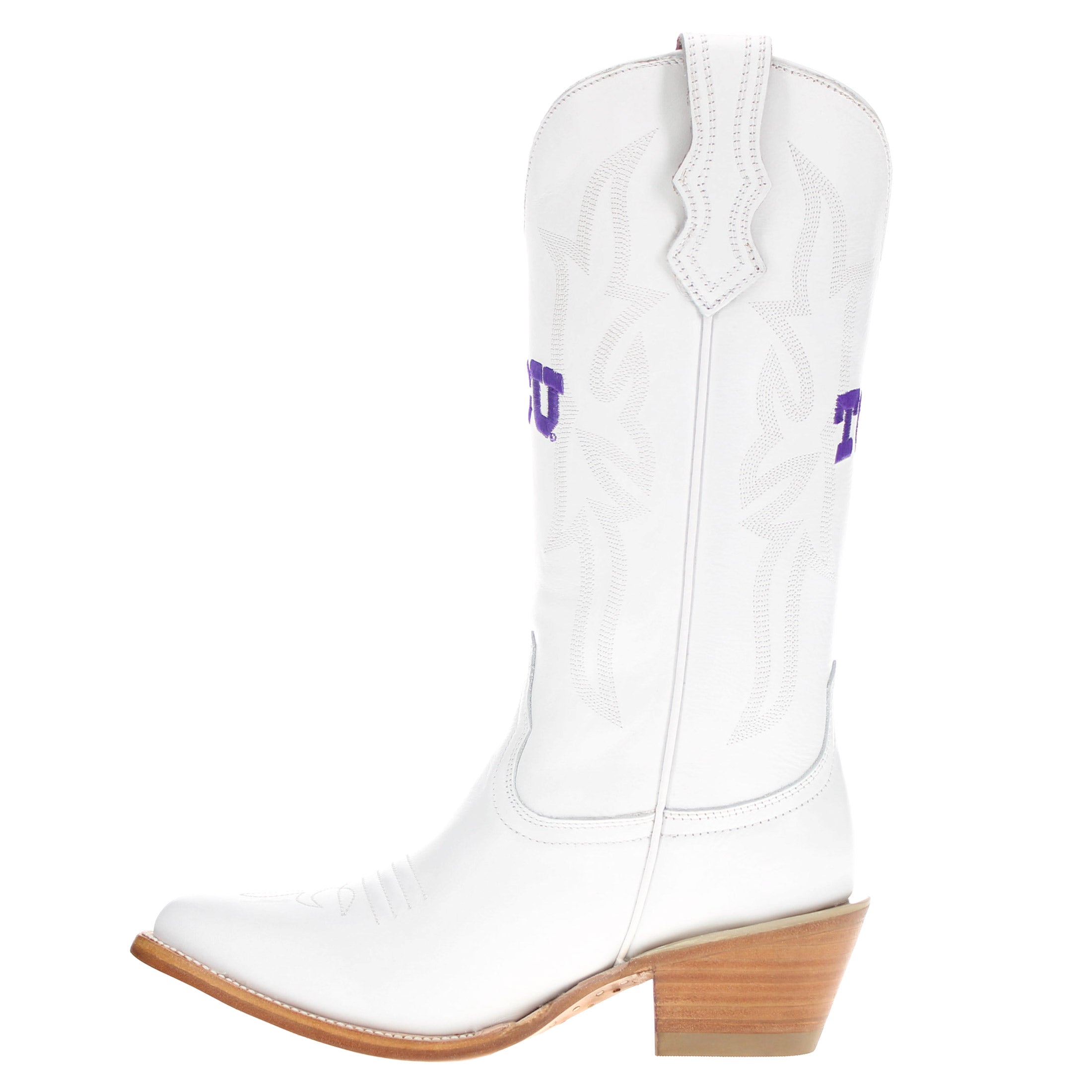 Women's Texas Christian University TCU White Cowgirl Boots Leighton by Vaccari University