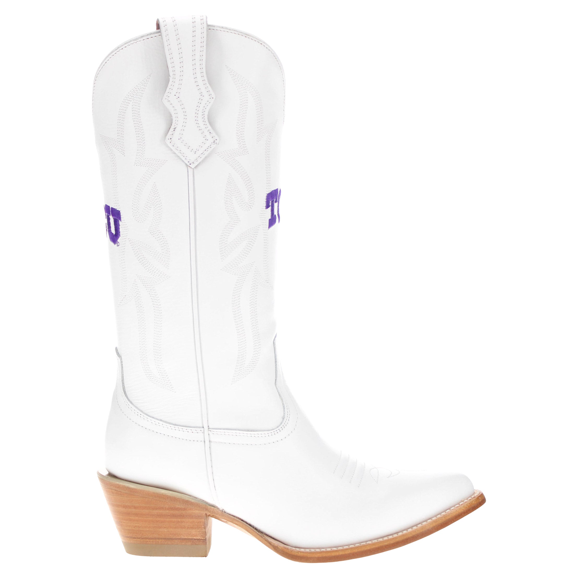 Women's Texas Christian University TCU White Cowgirl Boots Leighton by Vaccari University