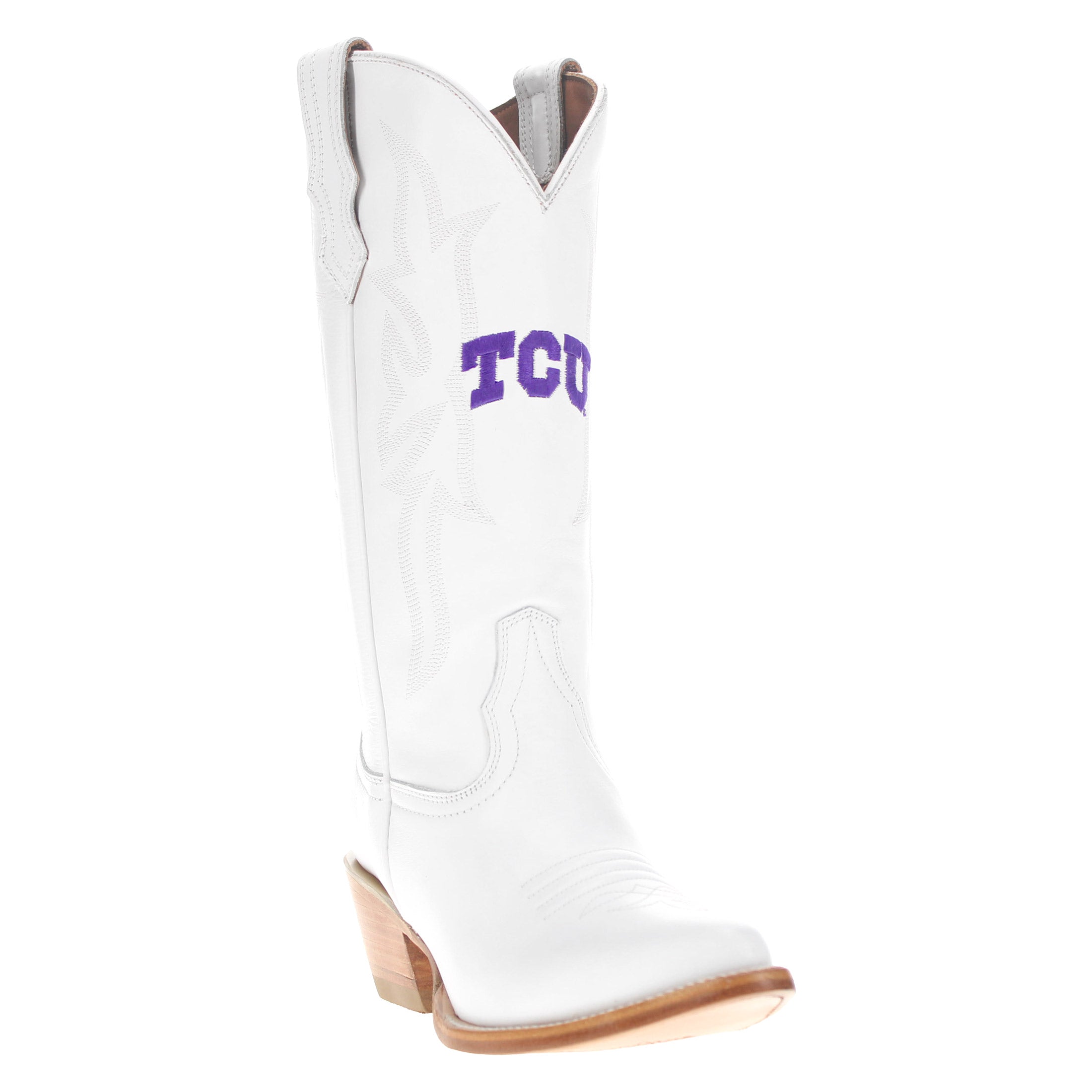 Women's Texas Christian University TCU White Cowgirl Boots Leighton by Vaccari University