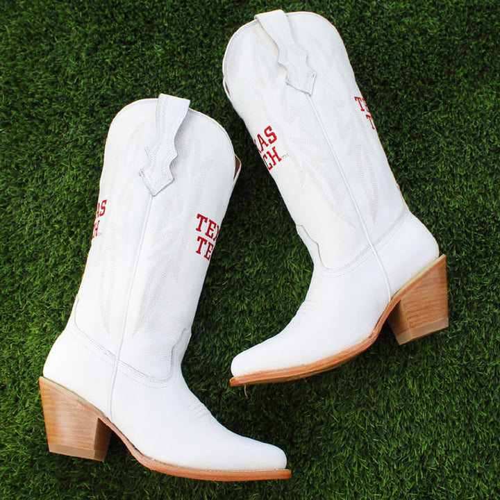 Women's Texas Tech Red Raiders All White Pointed Toe Cowgirl Boots Leighton Vaccari University