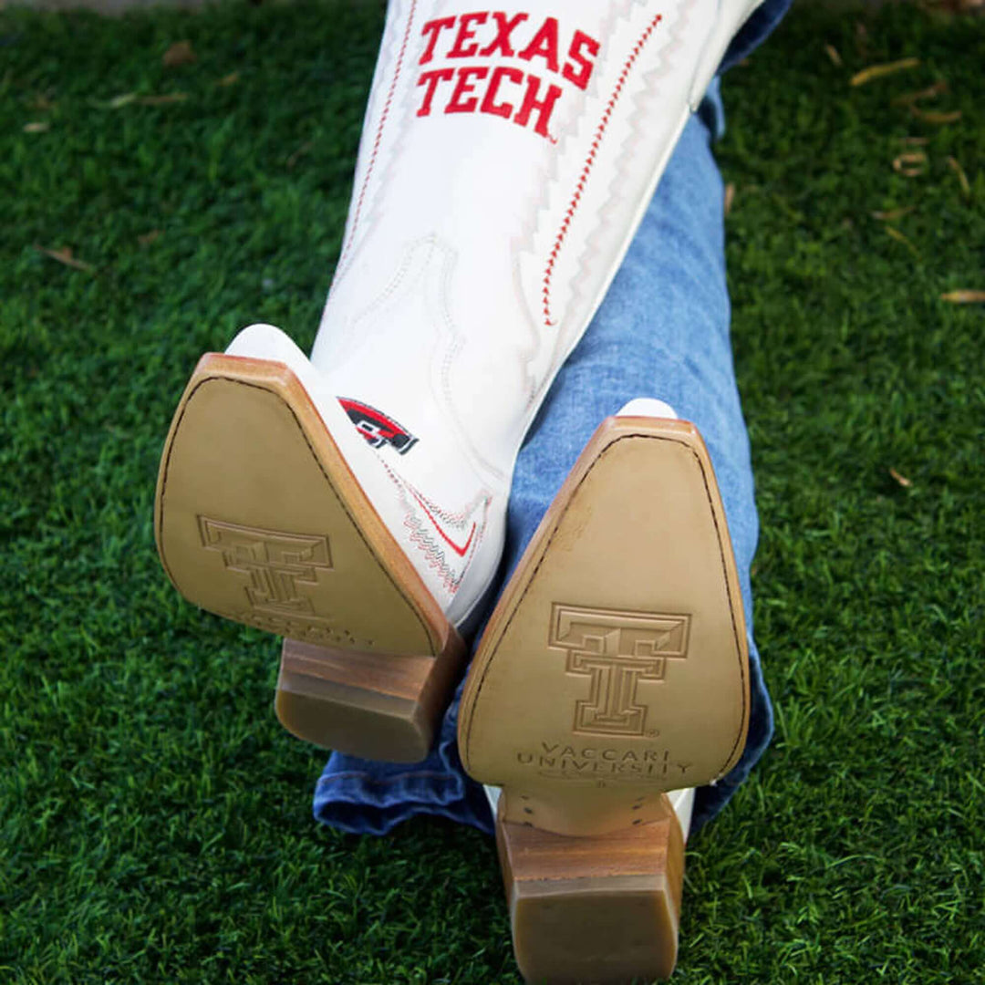 Women's Texas Tech Red Raiders Bone Leather Cowgirl Snip Toe Boots by Vaccari