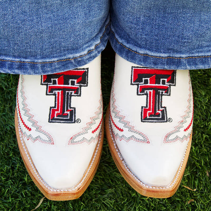 Women's Texas Tech Red Raiders Bone Leather Cowgirl Snip Toe Boots by Vaccari