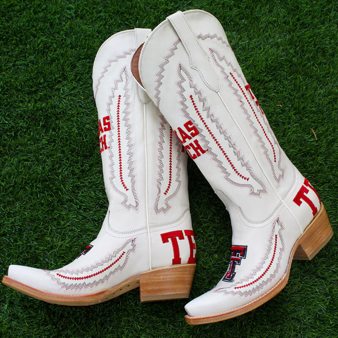 Women's Texas Tech Red Raiders Bone Leather Cowgirl Snip Toe Boots by Vaccari