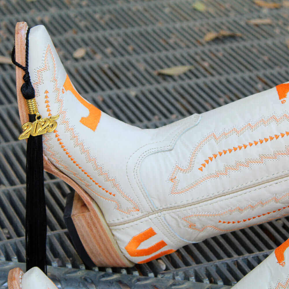 Women's University of Tennessee Cowgirl Boots Bone Leather Snip Toe Boots by Vaccari